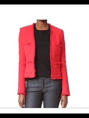 L'Agence Jules Tweed Fringe Jacket vibrant red Cropped Red Fringe-Trim Jacket 2